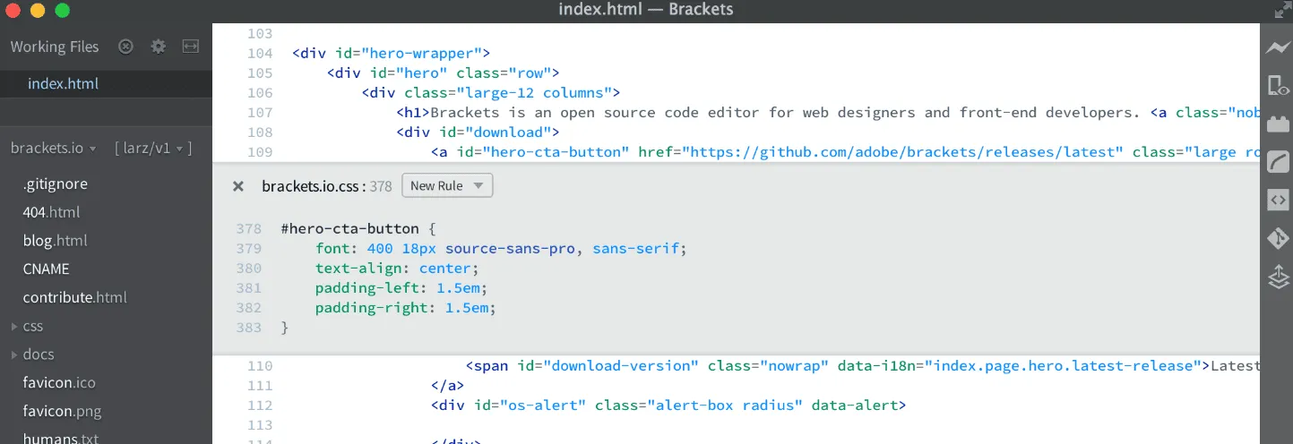brackets editor